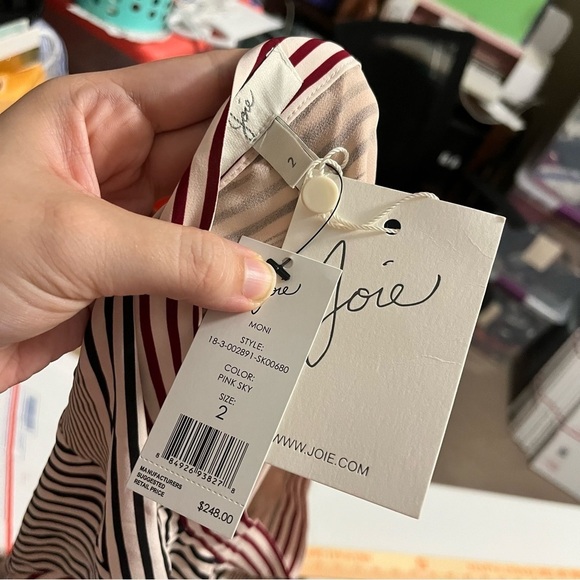 JOIE Moni Women's Size 2 Striped Asymmetrical Hemline Midi Skirt Cream Red S1 - Picture 7 of 8